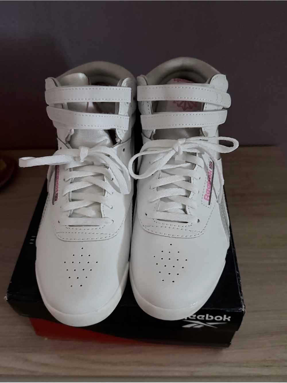 Reebok White High-Top Sneakers with Pink Branding - Women